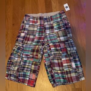 GAP Kids Plaid Patchwork Shorts - Multicolor. Adjustable waist.